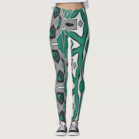 Een levendige abstracte groene "Ratti_Creative_Art Leggings (Voorkant)