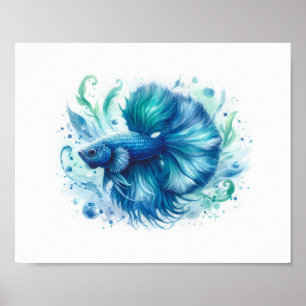 Een levendige blauwe Betta Fish Print