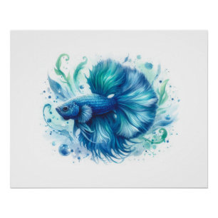 Een levendige blauwe Betta Fish Print Perfect Poster