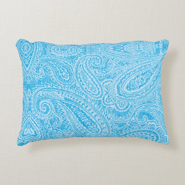 Een levendige blauwe stof met ingewikkelde patrone accent kussen (Voorkant)