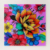 Een levendige bloemenillustratie legpuzzel (Horizontaal)