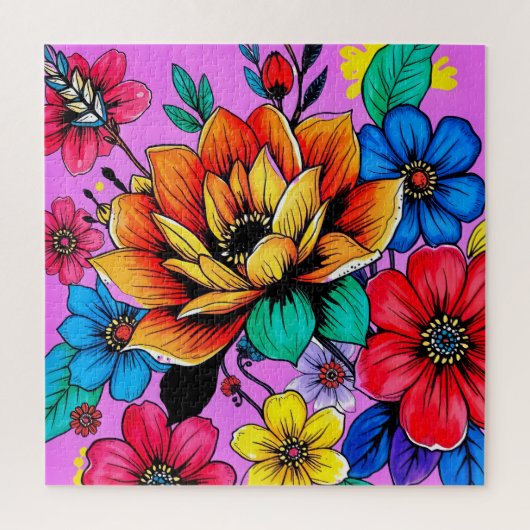 Een levendige bloemenillustratie legpuzzel (Verticaal)