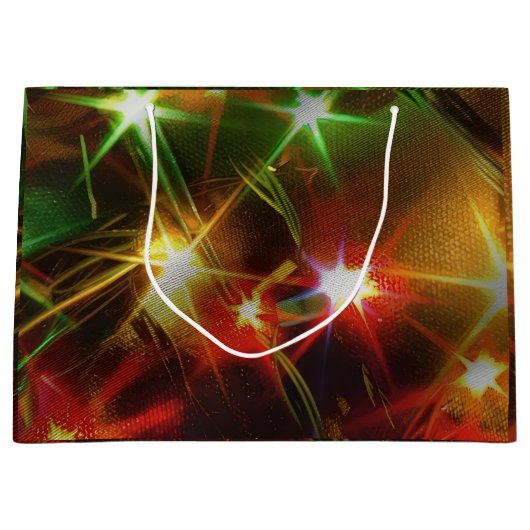 Een levendige close-up van kleurrijke kerstcadeaut groot cadeauzakje (Voorkant)