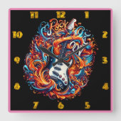 Een levendige elektrische gitaar barst van de ener vierkante klok (Voorkant)