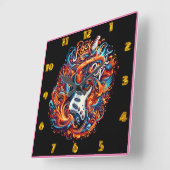 Een levendige elektrische gitaar barst van de ener vierkante klok (Hoek)