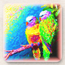 Een levendige en vrolijke regenboogvogels. Bestel  Bier Onderzetter