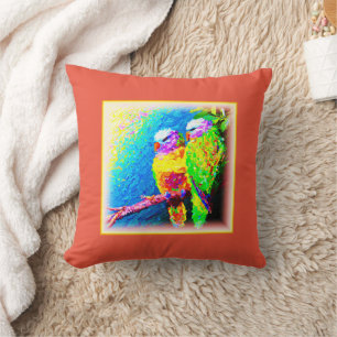 Een levendige en vrolijke regenboogvogels. Bestel Kussen