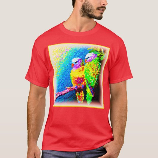 Een levendige en vrolijke regenboogvogels. Bestel  T-shirt (Voorkant)