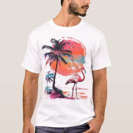 Een levendige flamingo staat sierlijk op een zonni t-shirt
