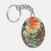 Een levendige, gestileerde ukiyo-e print sleutelhanger (Voorkant Links)