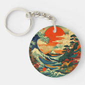 Een levendige, gestileerde ukiyo-e print sleutelhanger (Voorkant)