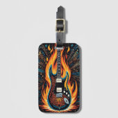 Een levendige gitaar in brand in een gepassioneerd bagagelabel (Voorkant (verticaal))