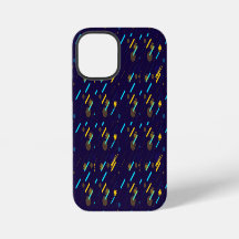 Een levendige iPhone-hoes met een donkerblauwe ach