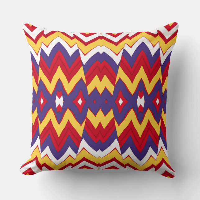 Een levendige kleurrijke klassieke zigzagpatroon o kussen (Voorkant)