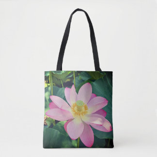 Een levendige lotusbloem tote bag