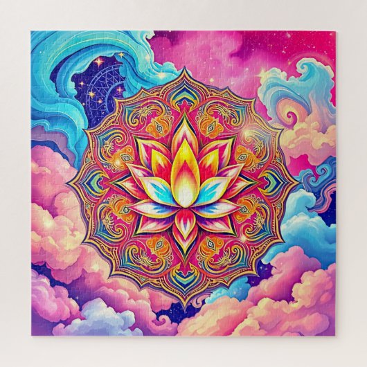 Een levendige mandala en lotusbloem legpuzzel (Verticaal)