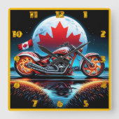 Een levendige motorfiets onder het Canadese maanli Vierkante Klok (Voorkant)