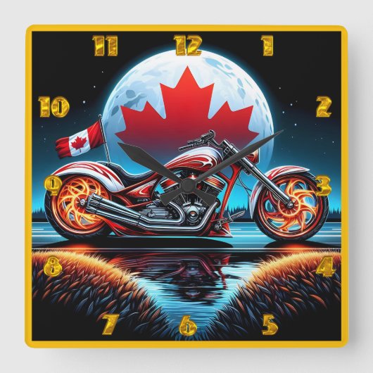 Een levendige motorfiets onder het Canadese maanli Vierkante Klok (Voorkant)