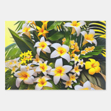 Een levendige opstelling van witte en gele plumeri