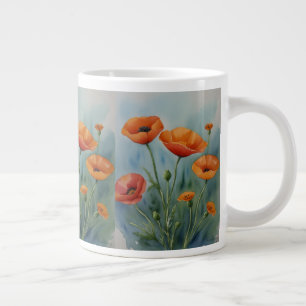 Een levendige oranje klaproos dansen in de wind. grote koffiekop