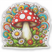 Een levendige paddenstoel omringd door vrolijke bl sticker (Voorkant)