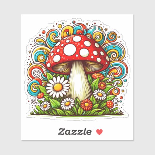 Een levendige paddenstoel omringd door vrolijke bl sticker (Vel)