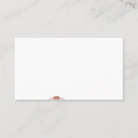 Een levendige rode afbeelding is voorzien van een  visitekaartje (Voorkant)