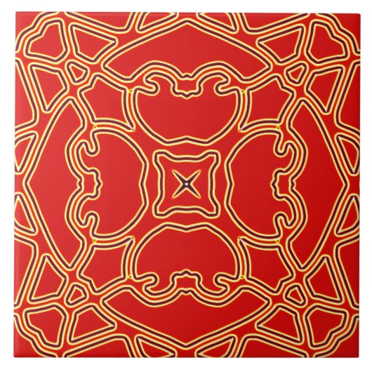 Een levendige rode kleur klassieke patroon keramie tegeltje (Voorkant)