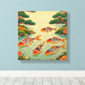 Een Levendige Ukiyo-e Vijver Canvas Afdruk (Insitu (Houten vloer))
