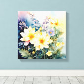 Een levendige Waterverf bloemstuk Canvas Afdruk (Insitu (Houten vloer))