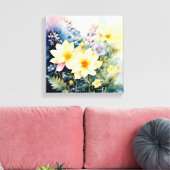 Een levendige Waterverf bloemstuk Canvas Afdruk (Insitu (Woonkamer))