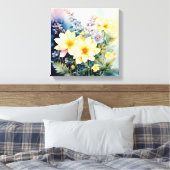 Een levendige Waterverf bloemstuk Canvas Afdruk (Insitu (Slaapkamer))