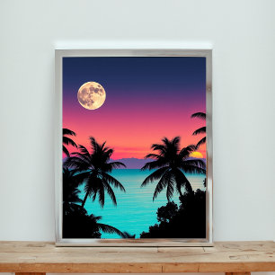 Een Levendige Zonsondergang Boven Turkoois Water Poster