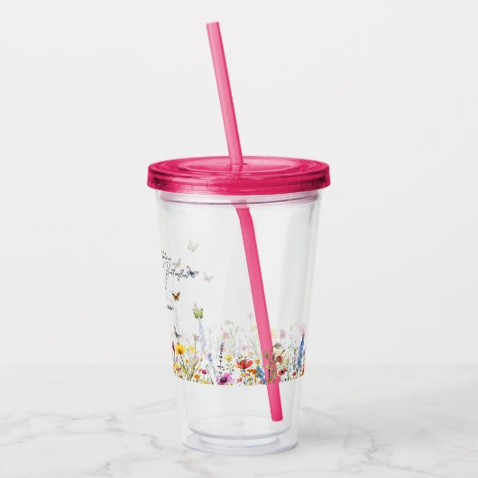 Een Levenslang Vlinders Bruidsfeest met Wilde Bloe Acryl Drinkbeker (Links)