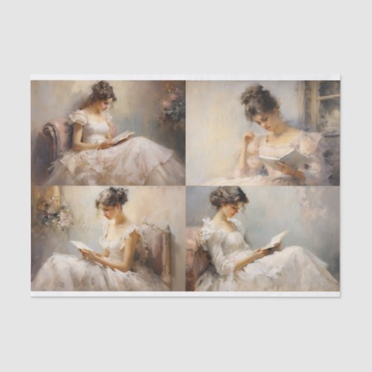 Een Lezende Meisje Collage 1 Decoupage Papier (Voorkant)