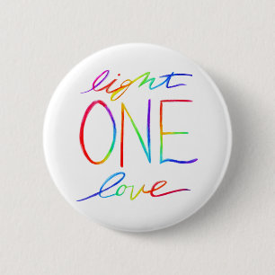 Één Licht Één Liefde Inspirerende Regenboog Woorde Ronde Button 5,7 Cm