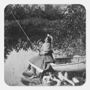 Een lichtblauw -  1906 Stereoview B&W Vierkante Sticker