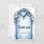 Een  lichtblauwe boog met florale accenten, bedankkaart (Voorkant)