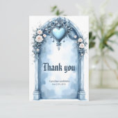 Een lichtblauwe boog met florale accenten, bedankkaart (Staand voorkant)