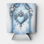 Een lichtblauwe boog met florale accenten, blikjeskoeler (Voorkant)