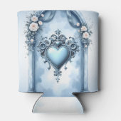 Een lichtblauwe boog met florale accenten, blikjeskoeler (Achterkant)