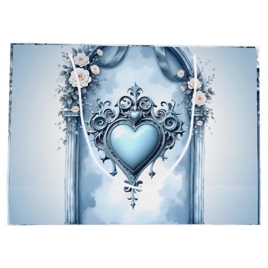 Een  lichtblauwe boog met florale accenten, groot cadeauzakje (Achterkant)