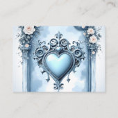 Een lichtblauwe boog met florale accenten, informatiekaartje (Achterkant)