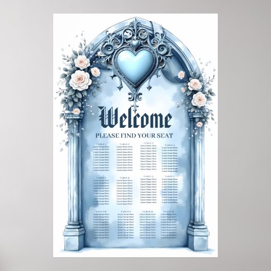 Een  lichtblauwe boog met florale accenten, poster (Voorkant)