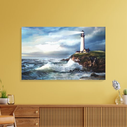 Een lichtpunt van hoop, vuurtoren van duiven canvas afdruk (Insitu (Woonkamer))