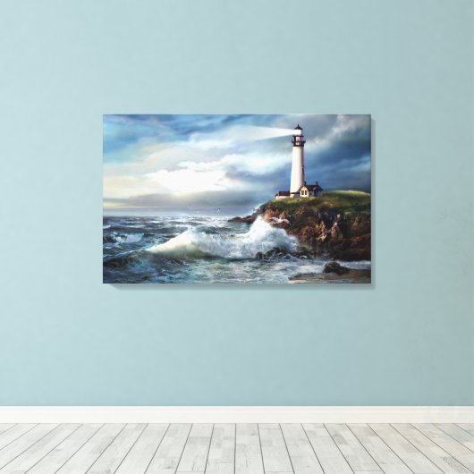 Een lichtpunt van hoop, vuurtoren van duiven canvas afdruk (Insitu (Houten vloer))