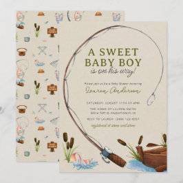 Een lief babyboy visser Waterverf Baby shower Kaart