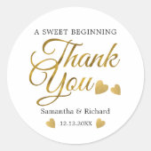 Een lief begin goud dank u bruiloft gunst ronde sticker (Voorkant)