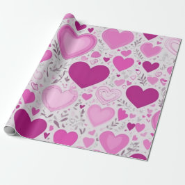 Een lief en charmant roze hartjes patroon cadeaupapier