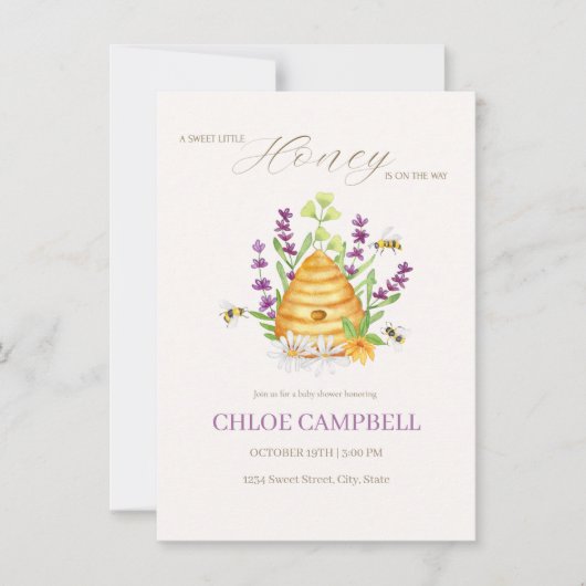 EEN LIEF HONINGJE IS ONDERWEG NAAR HET BABY SHOWER KAART (Voorkant)